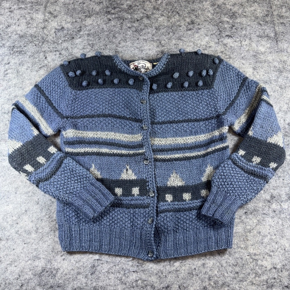Vintage Woolrich Winter Knit Cardigan Sweater Women's Small‎ Blue Button Front